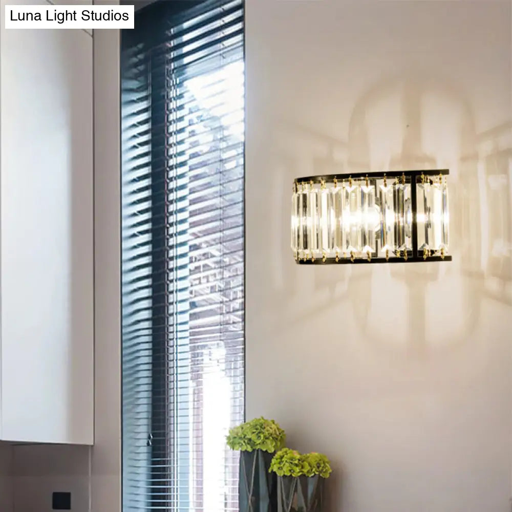 Contemporary Black/Gold Wall Lighting: Clear Crystal Half Cylinder Lamp With 1 Light