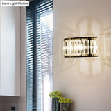 Contemporary Black/Gold Wall Lighting: Clear Crystal Half Cylinder Lamp With 1 Light