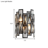 Contemporary Black Half Cylinder Wall Lamp With Clear Crystal Blocks - 2 Lights Mount