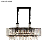 Contemporary Black Hanging Dining Room Island Lamp With Crystal Prisms Shade - 4/6 Heads 27.5/35.5