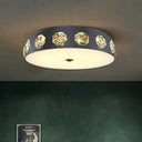 Contemporary Black Led Flush Mount Ceiling Light Fixture With Crystal Drum Insert
