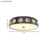 Contemporary Black Led Flush Mount Ceiling Light Fixture With Crystal Drum Insert