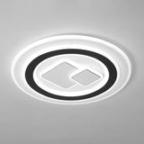 Contemporary Black Led Flush Mount Ceiling Light - Geometric Acrylic Design / White Square Plate