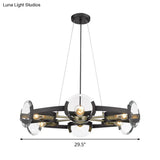 Contemporary Black Metal Circular Hanging Chandelier With 6 Suspended Heads - Stylish Lighting