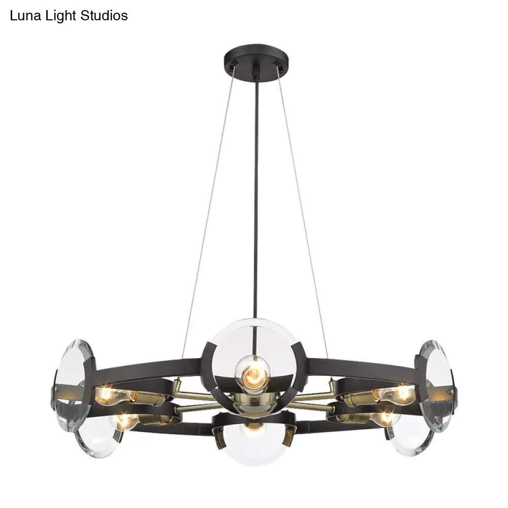 Contemporary Black Metal Circular Hanging Chandelier With 6 Suspended Heads - Stylish Lighting