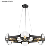 Contemporary Black Metal Circular Hanging Chandelier With 6 Suspended Heads - Stylish Lighting