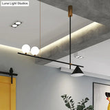 Contemporary Black Metal Conical Island Lamp With Opal Glass Shade - 2 Lights