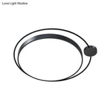 Contemporary Black Metal Flush Mount Bedroom Ceiling Light With Ring Led