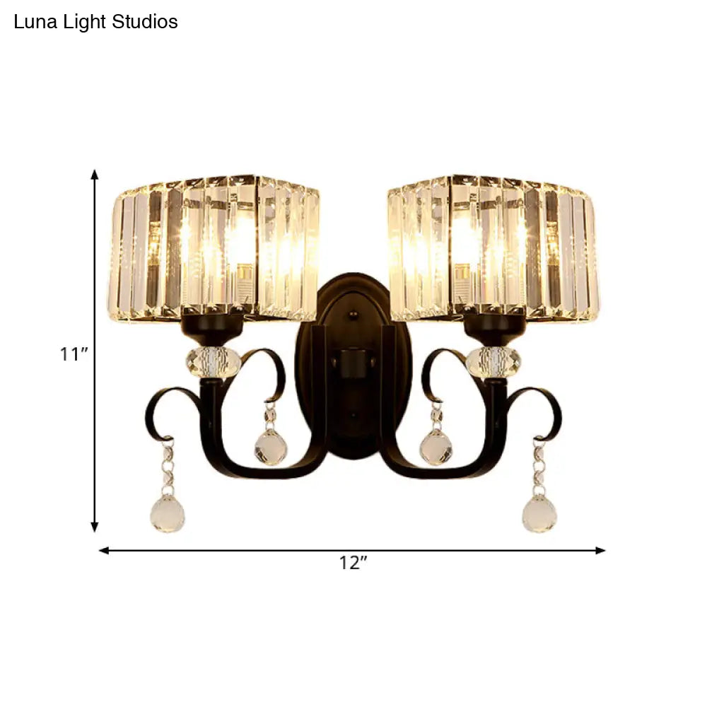 Contemporary Black Metal Wall Sconce Light - Scrolling Arm Corridor Lamp