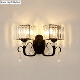 Contemporary Black Metal Wall Sconce Light - Scrolling Arm Corridor Lamp