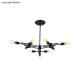Contemporary Black Metallic Pendant Lamp With Exposed Bulbs - 9/12 Heads For Restaurant Ceiling