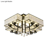 Contemporary Black Semi Flush Mount Lamp With Crystal Rods - 4/8 Light Options