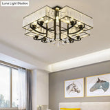 Contemporary Black Semi Flush Mount Lamp With Crystal Rods - 4/8 Light Options
