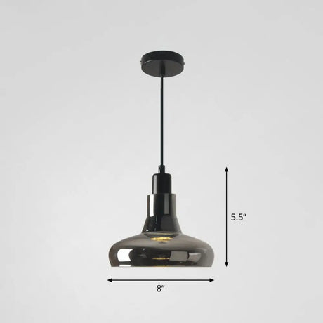 Contemporary Black Smoke Grey Glass Pot Lid Pendant Light For Dining Room Ceiling Lighting / B
