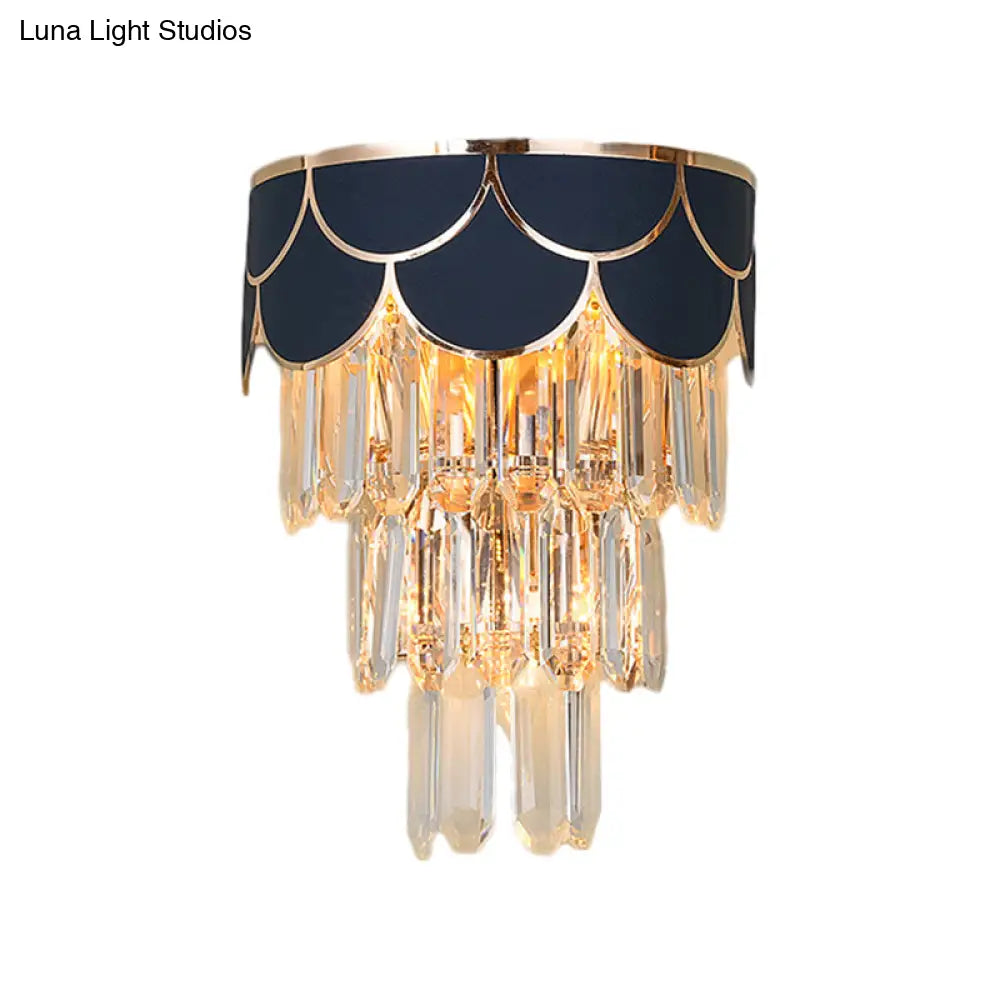 Contemporary Black Tiered Crystal Wall Sconce With 3 Heads - Stylish Living Room Lighting Idea