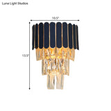 Contemporary Black Tiered Crystal Wall Sconce With 3 Heads - Stylish Living Room Lighting Idea