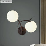 Contemporary Black Wall Sconce Light With 2 Bulbs And Milky Glass - Modern Globe Fixture