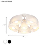 Contemporary Black/White Curved Block Flushmount Light With 6 Fabric Semi Mounts For Living Room