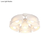 Contemporary Black/White Curved Block Flushmount Light With 6 Fabric Semi Mounts For Living Room