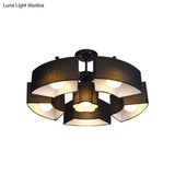 Contemporary Black/White Curved Block Flushmount Light With 6 Fabric Semi Mounts For Living Room