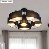 Contemporary Black/White Curved Block Flushmount Light With 6 Fabric Semi Mounts For Living Room