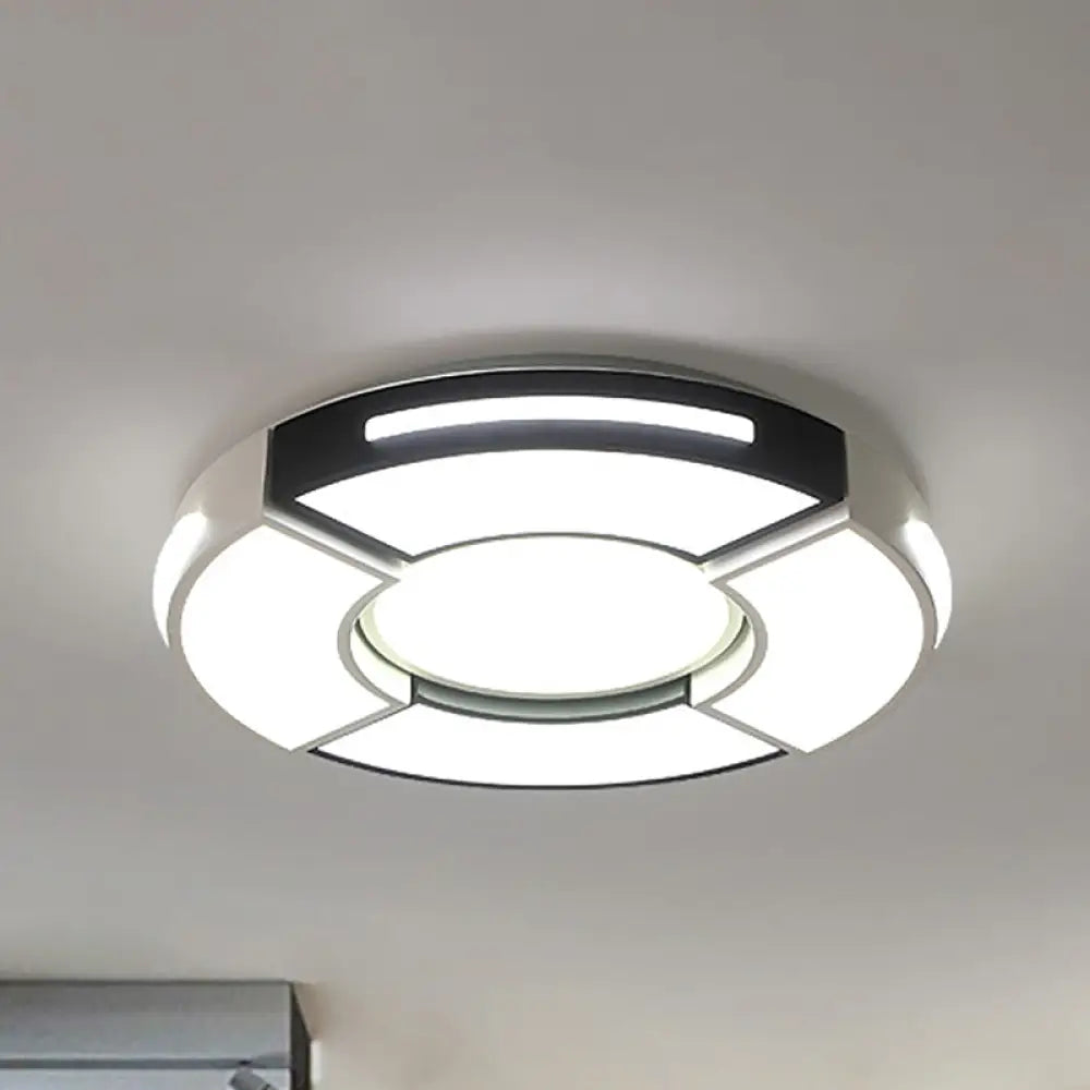 Contemporary Black & White Metal Flush Lamp With Diffuser - 3 Sizes Available / 16’