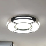 Contemporary Black & White Metal Flush Lamp With Diffuser - 3 Sizes Available / 16’