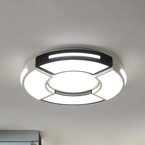 Contemporary Black & White Metal Flush Lamp With Diffuser - 3 Sizes Available / 16’