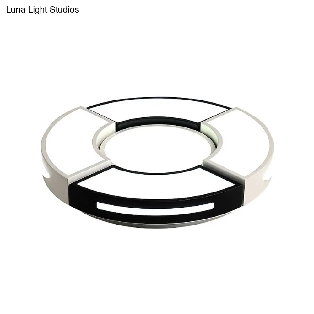 Contemporary Black & White Metal Flush Lamp With Diffuser - 3 Sizes Available