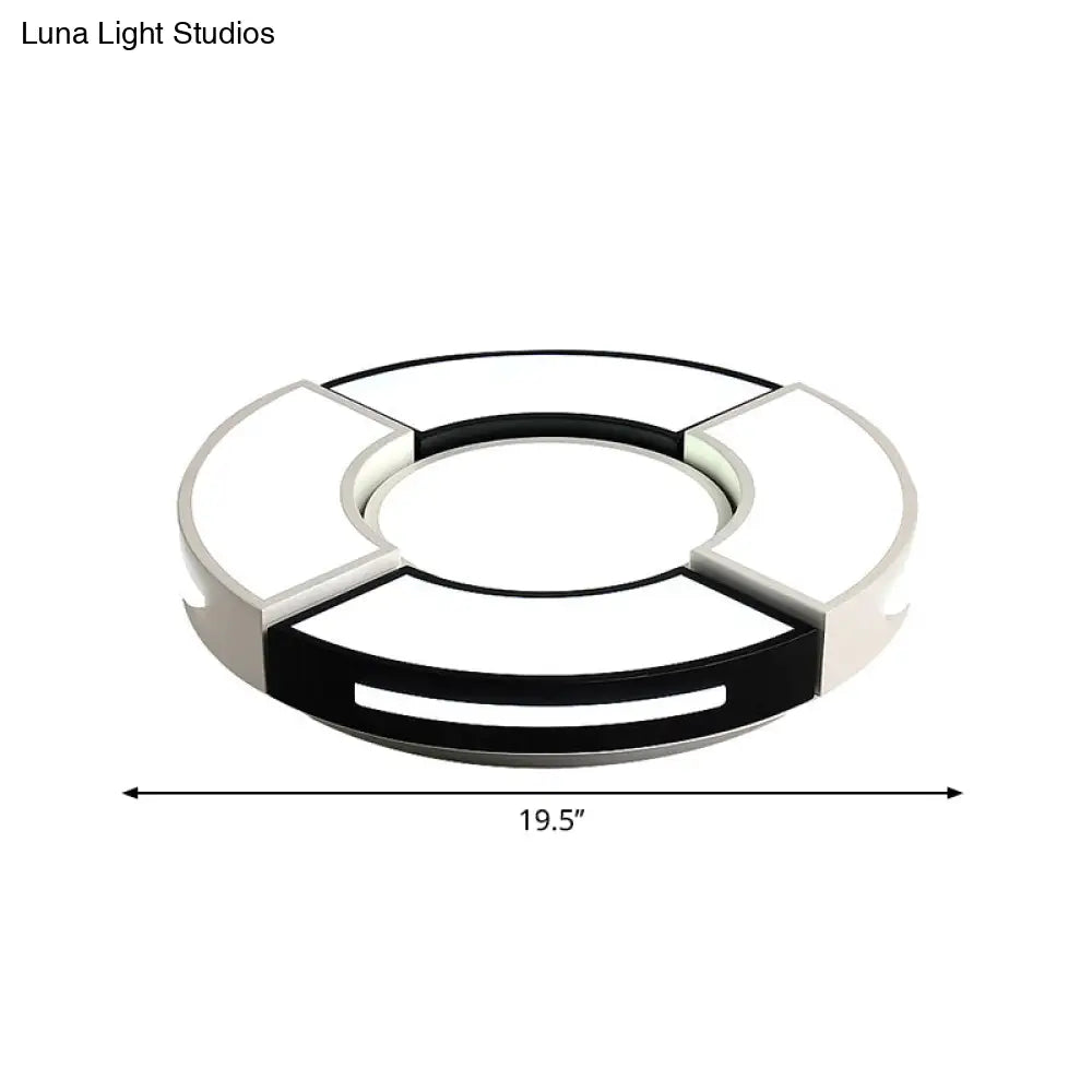 Contemporary Black & White Metal Flush Lamp With Diffuser - 3 Sizes Available