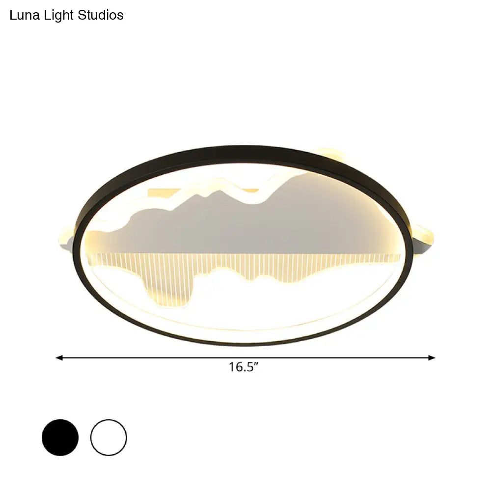 Contemporary Black/White Round Flush Ceiling Led Light In Warm/White - 9.5’/16.5’/20.5’ Width