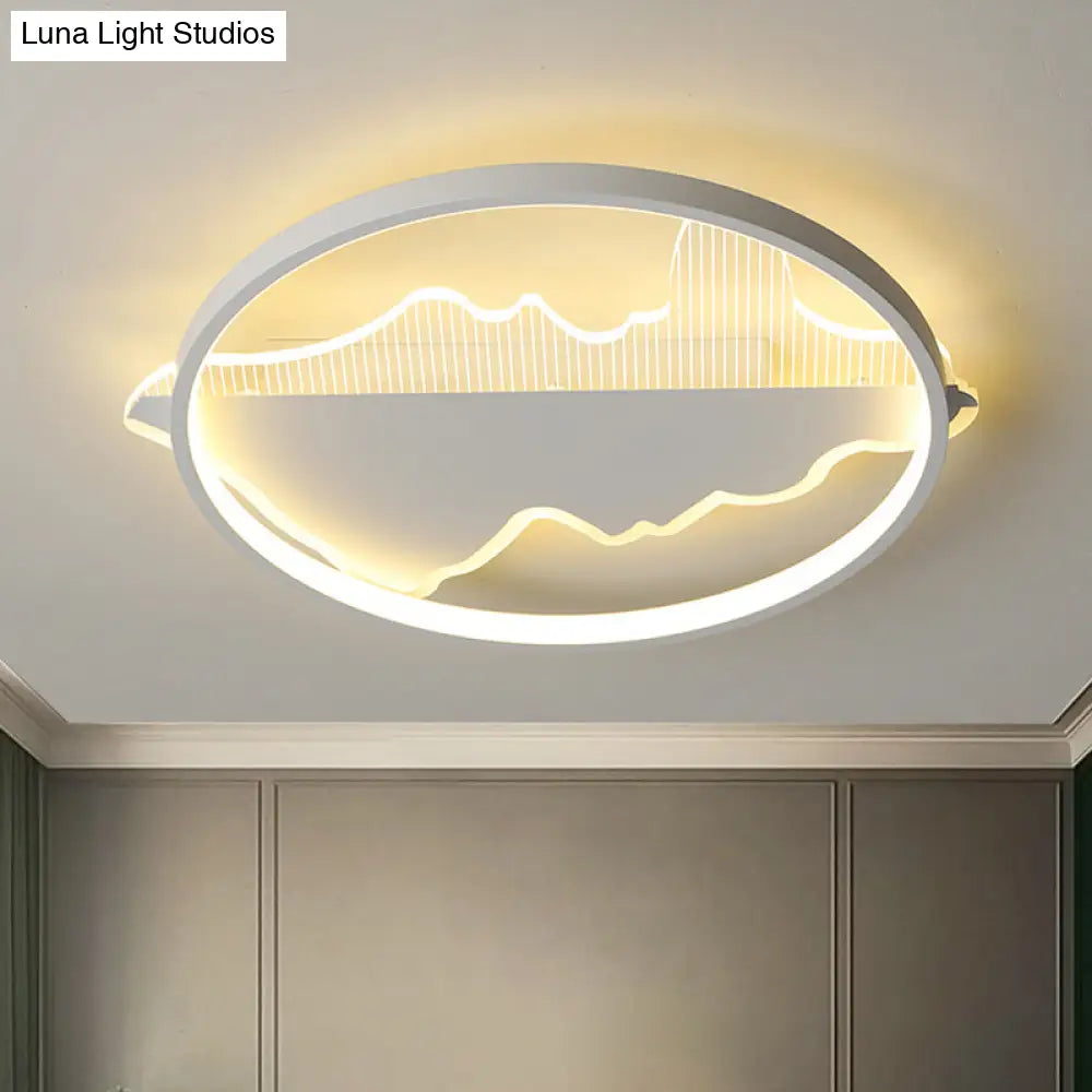 Contemporary Black/White Round Flush Ceiling Led Light In Warm/White - 9.5’/16.5’/20.5’ Width