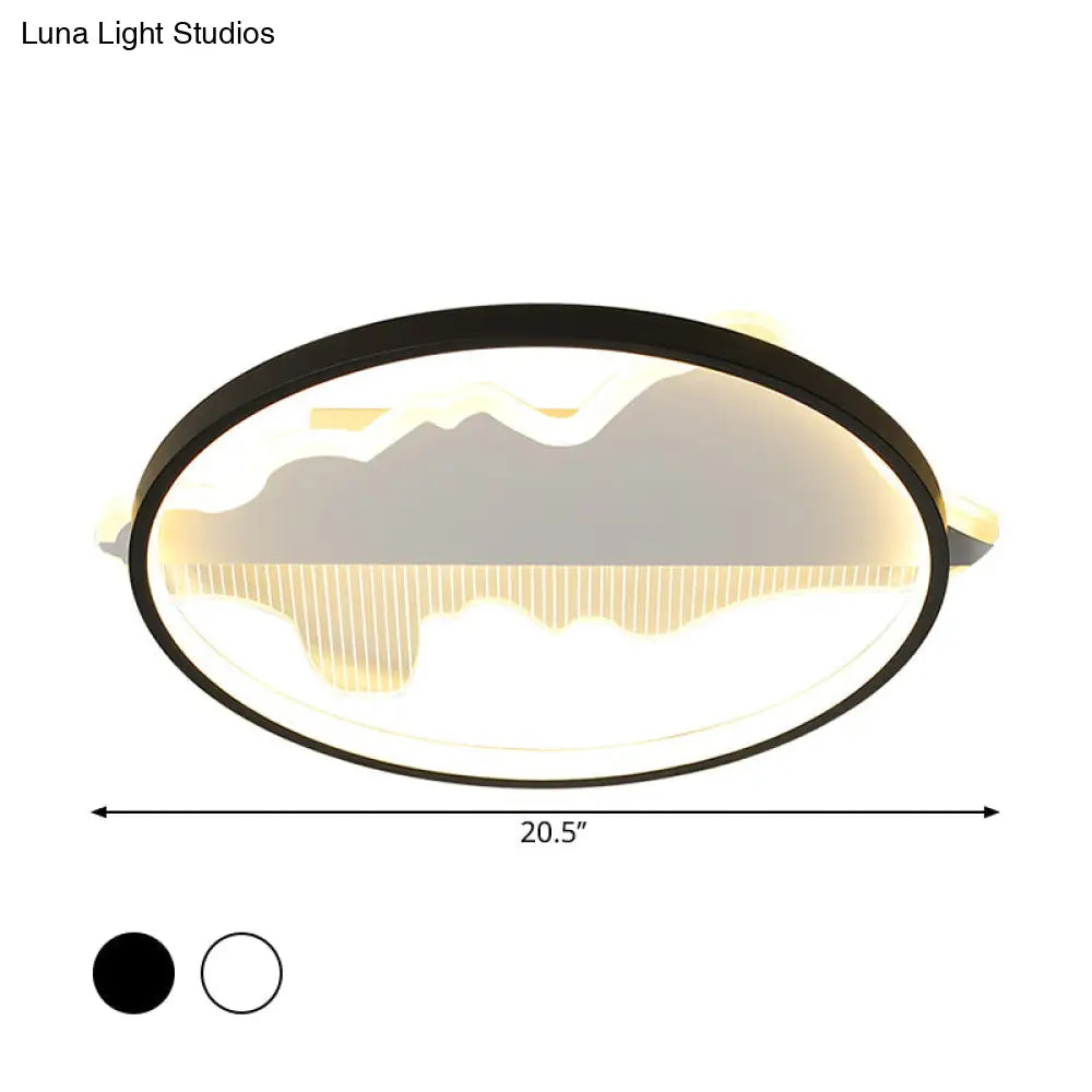 Contemporary Black/White Round Flush Ceiling Led Light In Warm/White - 9.5’/16.5’/20.5’ Width