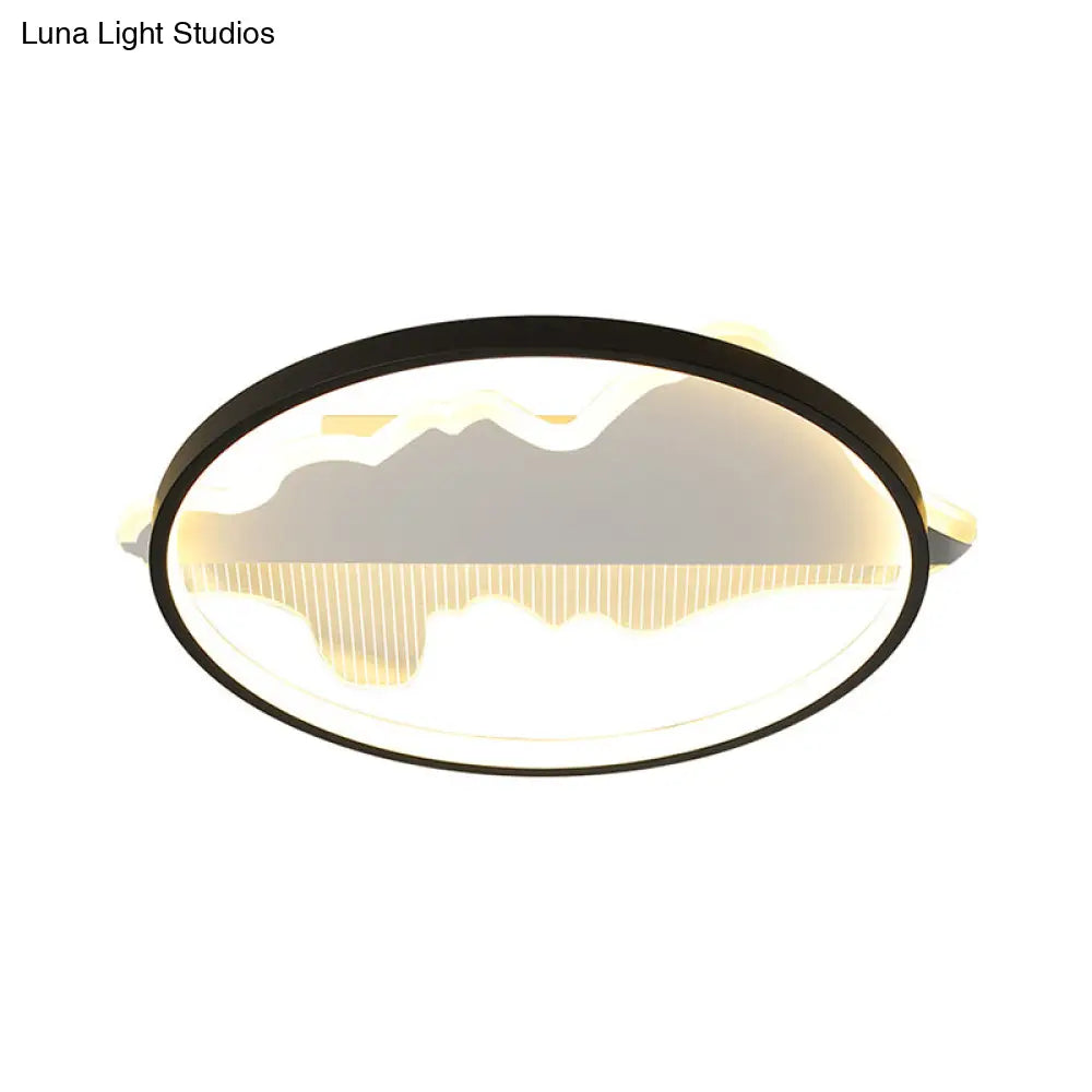 Contemporary Black/White Round Flush Ceiling Led Light In Warm/White - 9.5’/16.5’/20.5’ Width