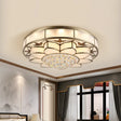 Contemporary Blossom Flushmount Lighting With Crystal Drop - 7 - Light Frosted Glass Ceiling Flush
