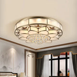 Contemporary Blossom Flushmount Lighting With Crystal Drop - 7 - Light Frosted Glass Ceiling Flush