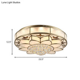 Contemporary Blossom Flushmount Lighting With Crystal Drop - 7 - Light Frosted Glass Ceiling Flush