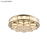 Contemporary Blossom Flushmount Lighting With Crystal Drop - 7 - Light Frosted Glass Ceiling Flush