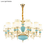 Contemporary Blue Ceramic Chandelier With Opal Glass Shade - Modern Lighting Fixture