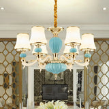 Contemporary Blue Ceramic Chandelier With Opal Glass Shade - Modern Lighting Fixture 6 / Light