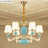 Contemporary Blue Ceramic Chandelier With Opal Glass Shade - Modern Lighting Fixture