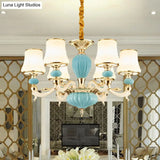Contemporary Blue Ceramic Chandelier With Opal Glass Shade - Modern Lighting Fixture