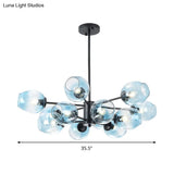 Contemporary Blue Glass Cup Pendant Chandelier - 12 Heads Hanging Ceiling Light For Living Room