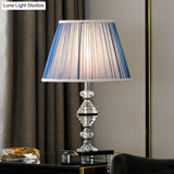 Contemporary Blue Nightstand Lamp With Clear K9 Crystal - Tapered Design 1 Bulb Ideal For Living