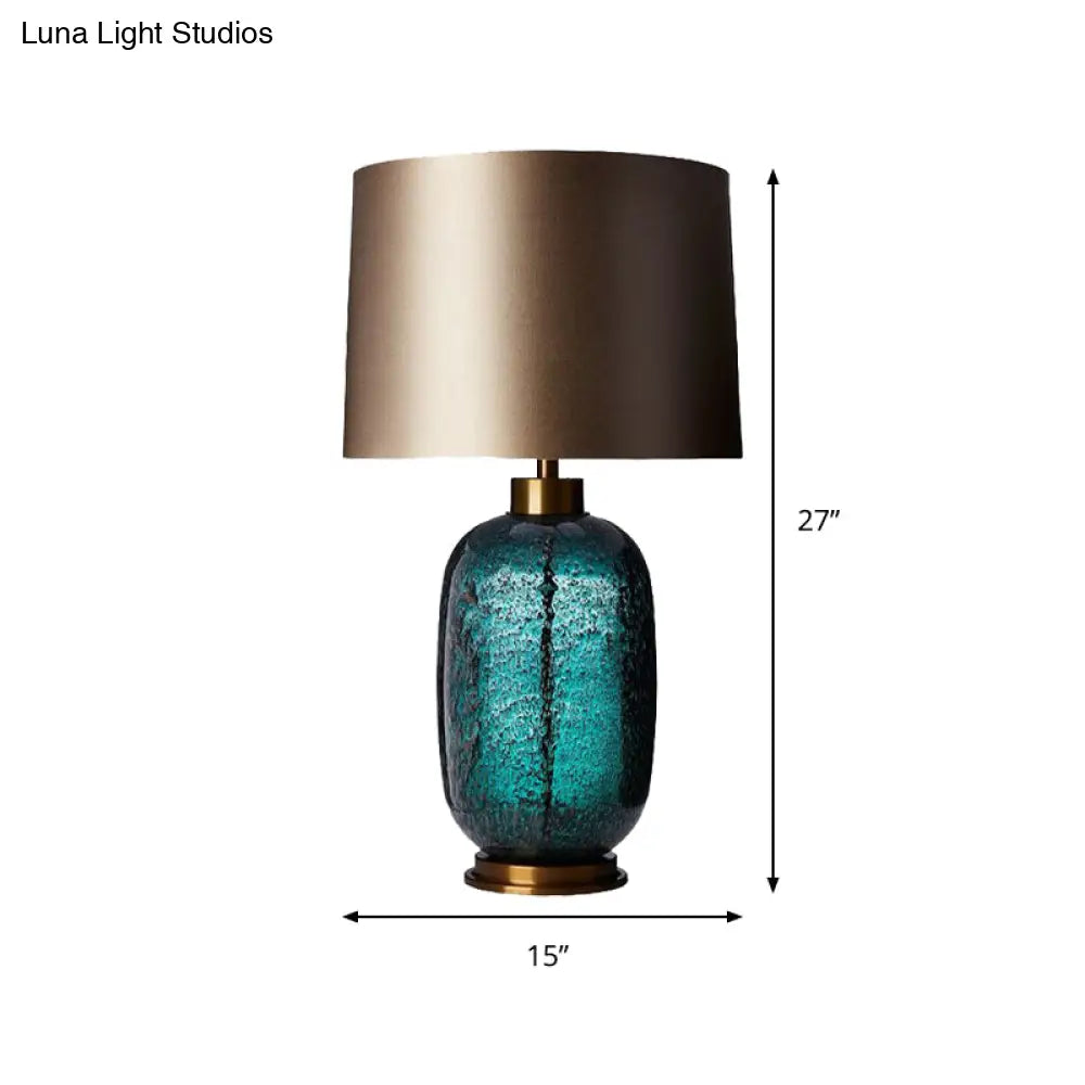 Contemporary Blue Small Desk Lamp With Fabric Shade - Bedroom Task Light