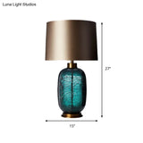 Contemporary Blue Small Desk Lamp With Fabric Shade - Bedroom Task Light