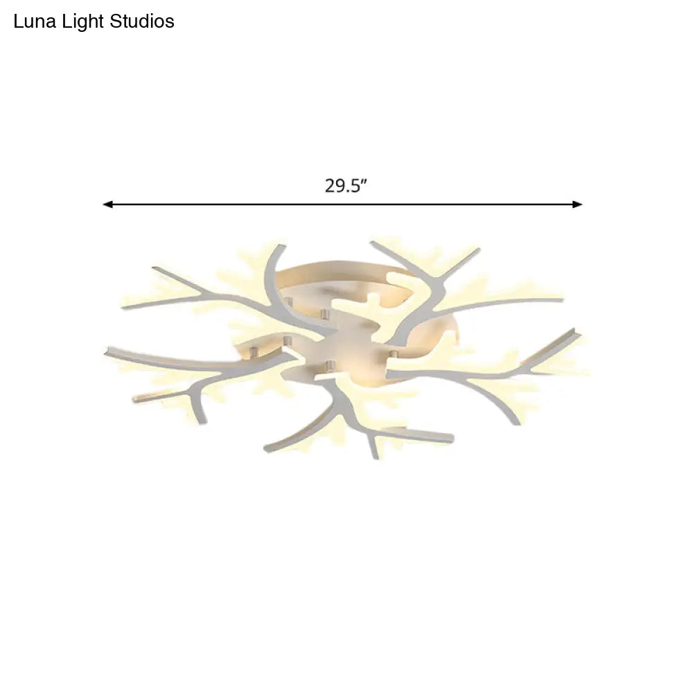 Contemporary Branch Acrylic Flush Light - White Ceiling Mount Fixture With Warm/White/Natural 3/5/9