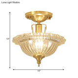Contemporary Brass Ceiling Flush Mount With Flared Semi Ruffle Glass Shade - 1 Light