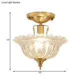Contemporary Brass Ceiling Flush Mount With Flared Semi Ruffle Glass Shade - 1 Light