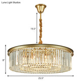 Contemporary Brass Chandelier - 6/12 Lights 19.5’’/25.5’’ Dia Flush Mount With Crystal